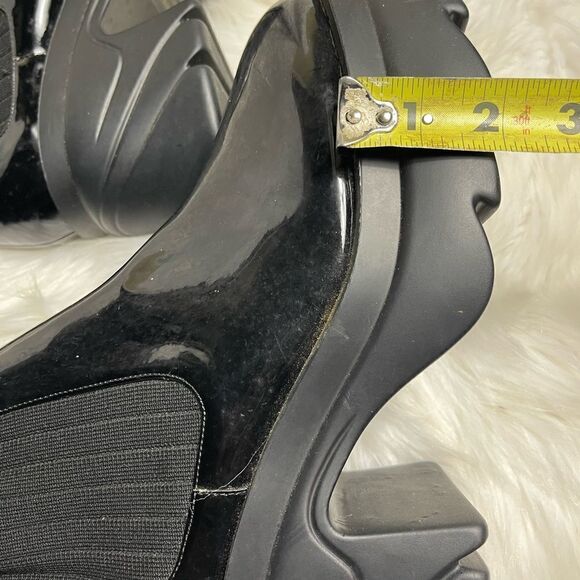 EGO Synthetic Black patent and knitted thigh high chunky platform boots SZ10.5 - Picture 9 of 10